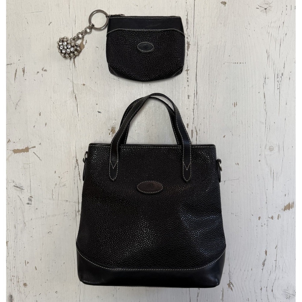 Vintage Mulberry Mini Bell Tote Bag Black Scotchgrain Pebble Leather Coin Purse - Picture 2 of 16